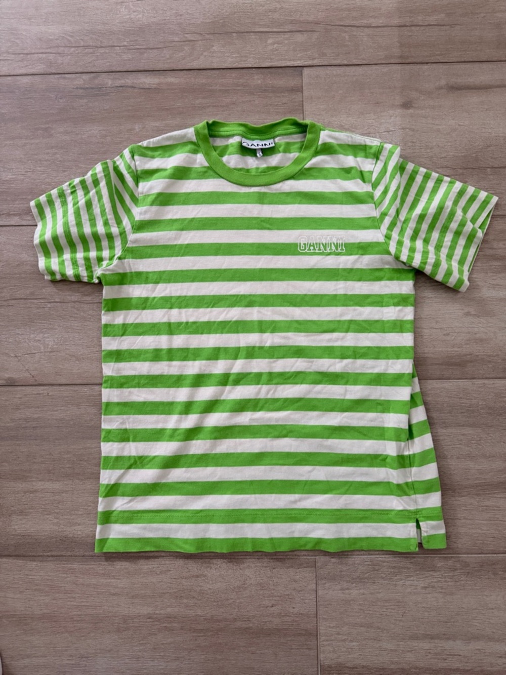 Ganni Green & White Striped Short-Sleeve Tee
